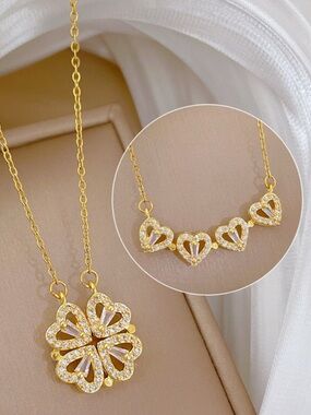 Four Cubic Zirconia Heart Clover Cubic Convertible Necklace-NWT